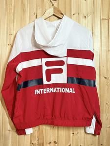Fila International Large Womens Worthy Windbreaker Jacket Red White Hooded Thin